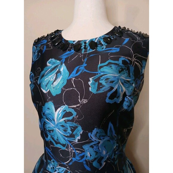 Sachin & Babi NOIR Sz 10 Sheila Floral Beaded Cocktail Dress Black Blue & Topaz - Picture 3 of 16